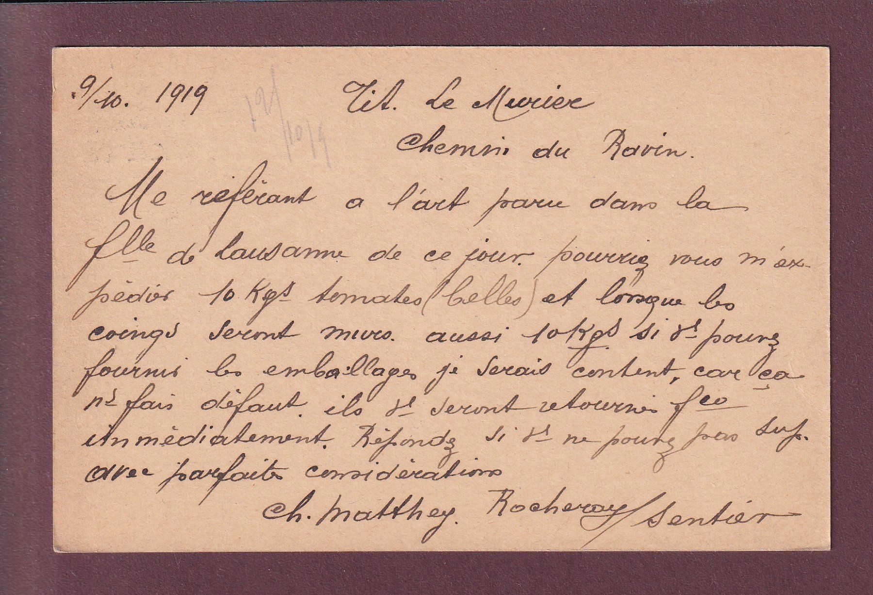Cartoline postali: Carte postale pré-affranchie TELL - 1919 REGIONAL – Usato da Pully venduto da nicecards 1
