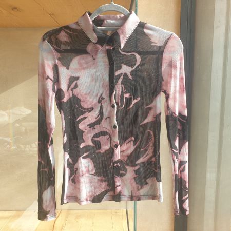 🐸 BLUSE XS TRANSPARENT LEICHTER SILBER LUREX
