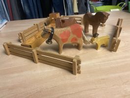 Holzspielzeug Bauernhof Tiere und Zaun, Top Zustand!