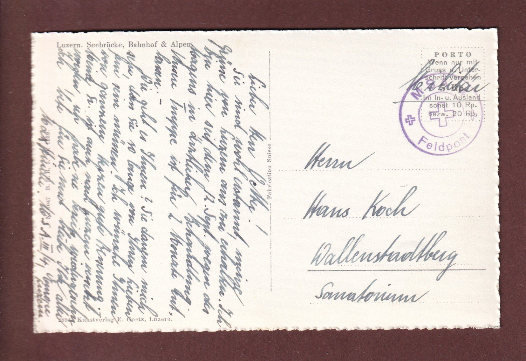 Cartoline postali: LUZERN - Bahnhof - Schiff Pilatus - Feldpost – Usato da Pully venduto da nicecards 1