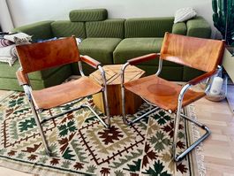 2 Lederstühle Freischwinger Bauhausstil cognac (Mart Stam?)