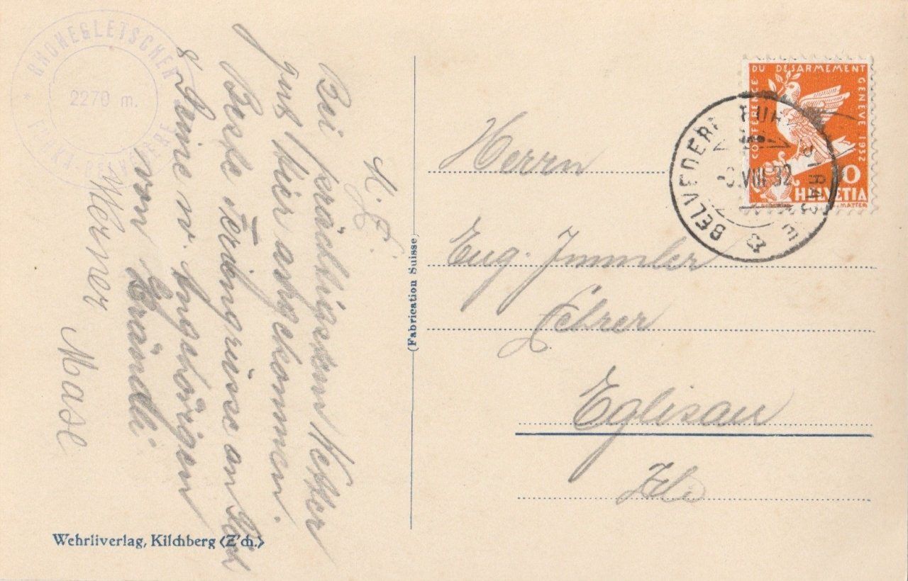 Cartoline postali: Rhonegletscher. Eingang zur Eisgrotte - (1932) – Usato da Fällanden venduto da Blausegelfliege 1