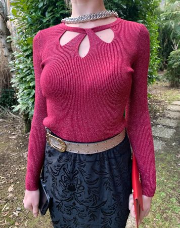 Maglione Burgundo Lurex con cut-out - Nuovo!S/M/L