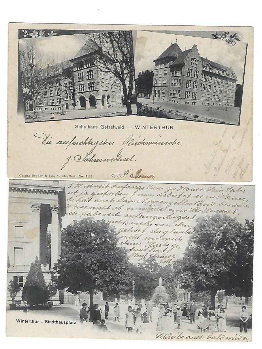 Cartoline postali: CH, 2 Ansichtskarten von Winterthur 1902 und 1903 – Usato da Hinteregg venduto da McCharly01