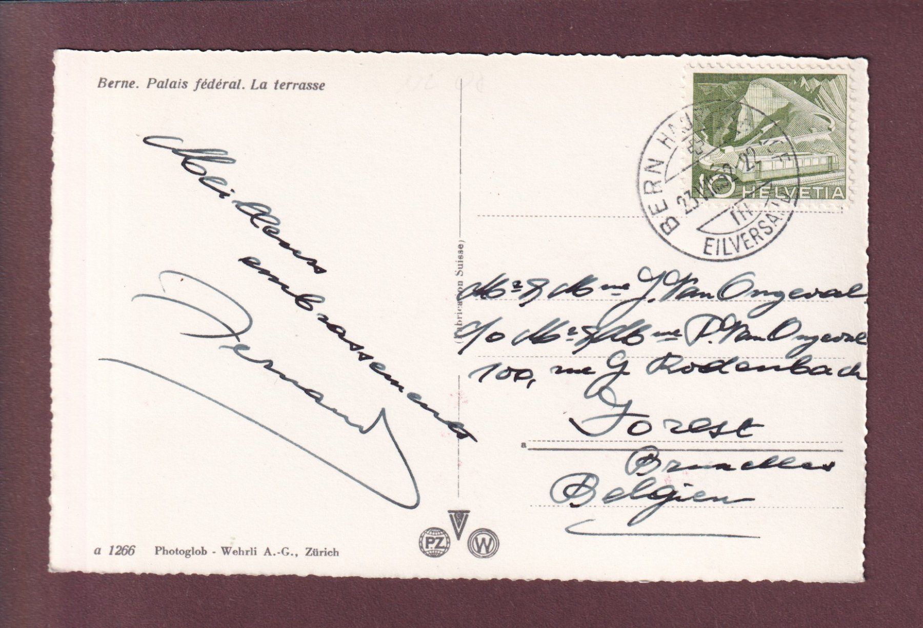Cartoline postali: BERN - Bundesterrasse - 1952 – Usato da Pully venduto da nicecards 1