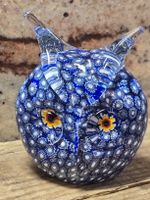Glaskunst Eule Murano Millefiori blau guter Zustand