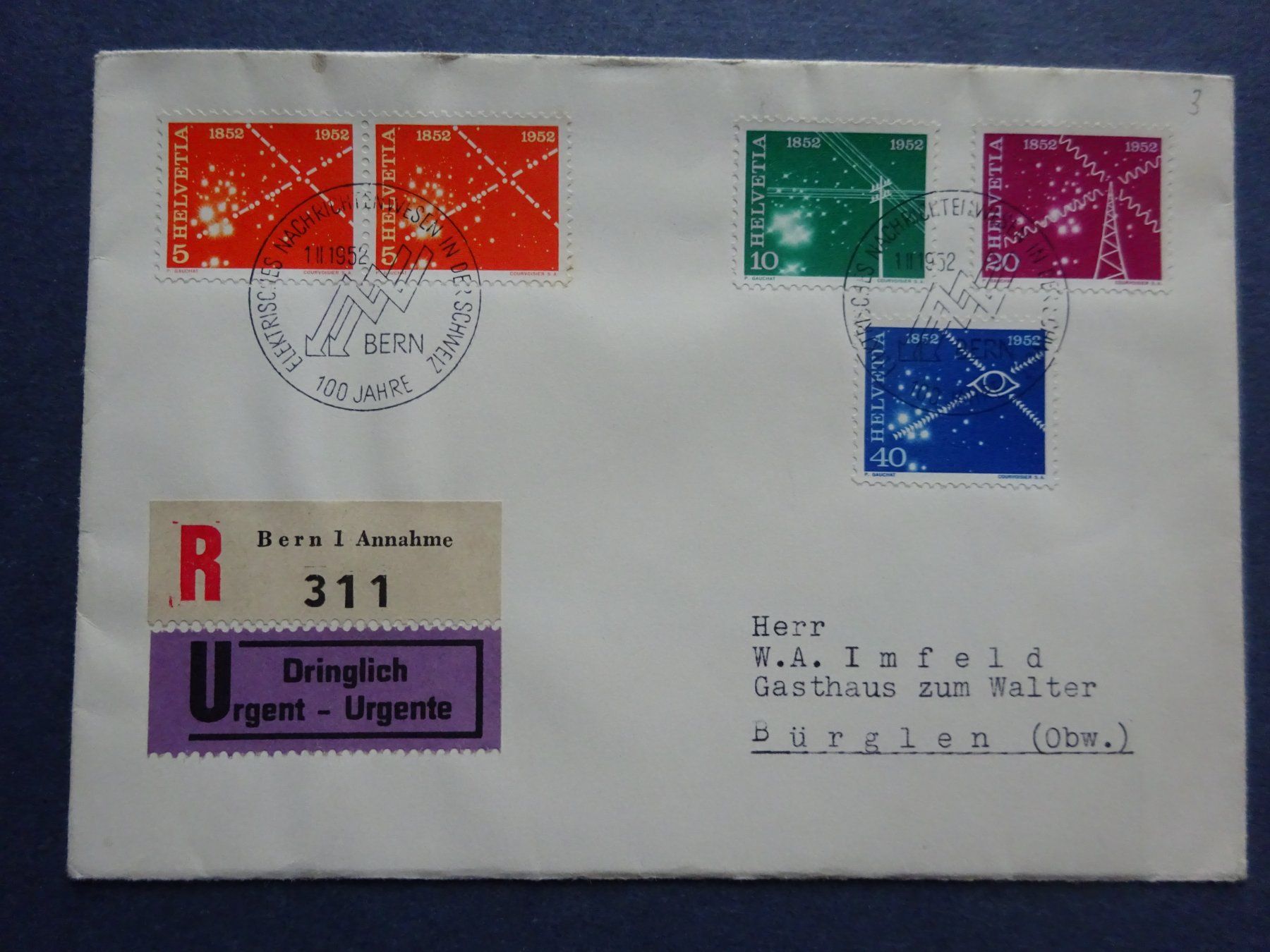 Tutti i francobolli: 1952 Z-Nr. 309 - 312 FDC – Usato da Appenzell-Steinegg venduto da adi1975 1