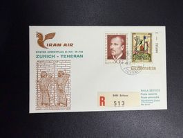 Iran Air Erstflugbrief Zürich-Teheran ab Liechtenstein 1974