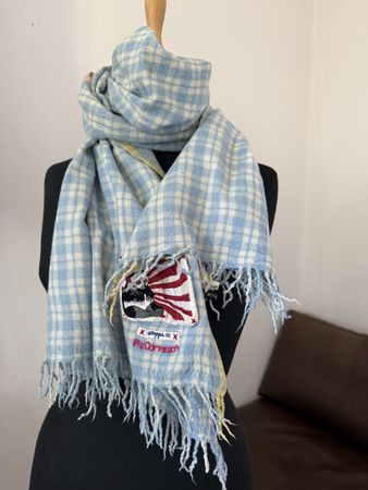 En Soie Schal Wolle verschwaschen blau/weiss
