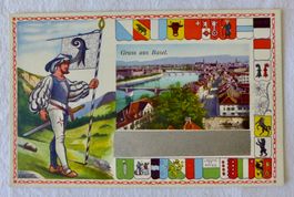 AK "Gruss aus BASEL", Teilansicht mit Schweizer Wappen