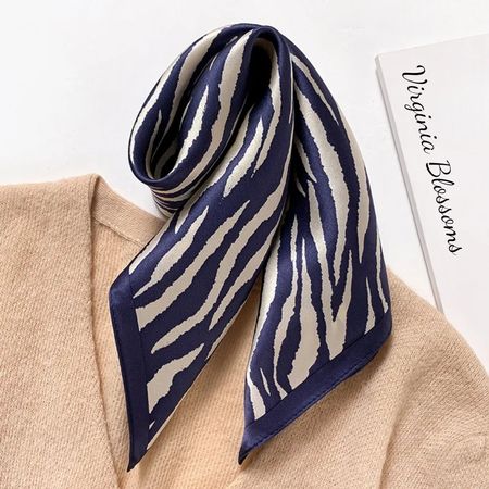 New 53cm 100% Silk Scarf, Animal Stripe Pattern Navy Blue
