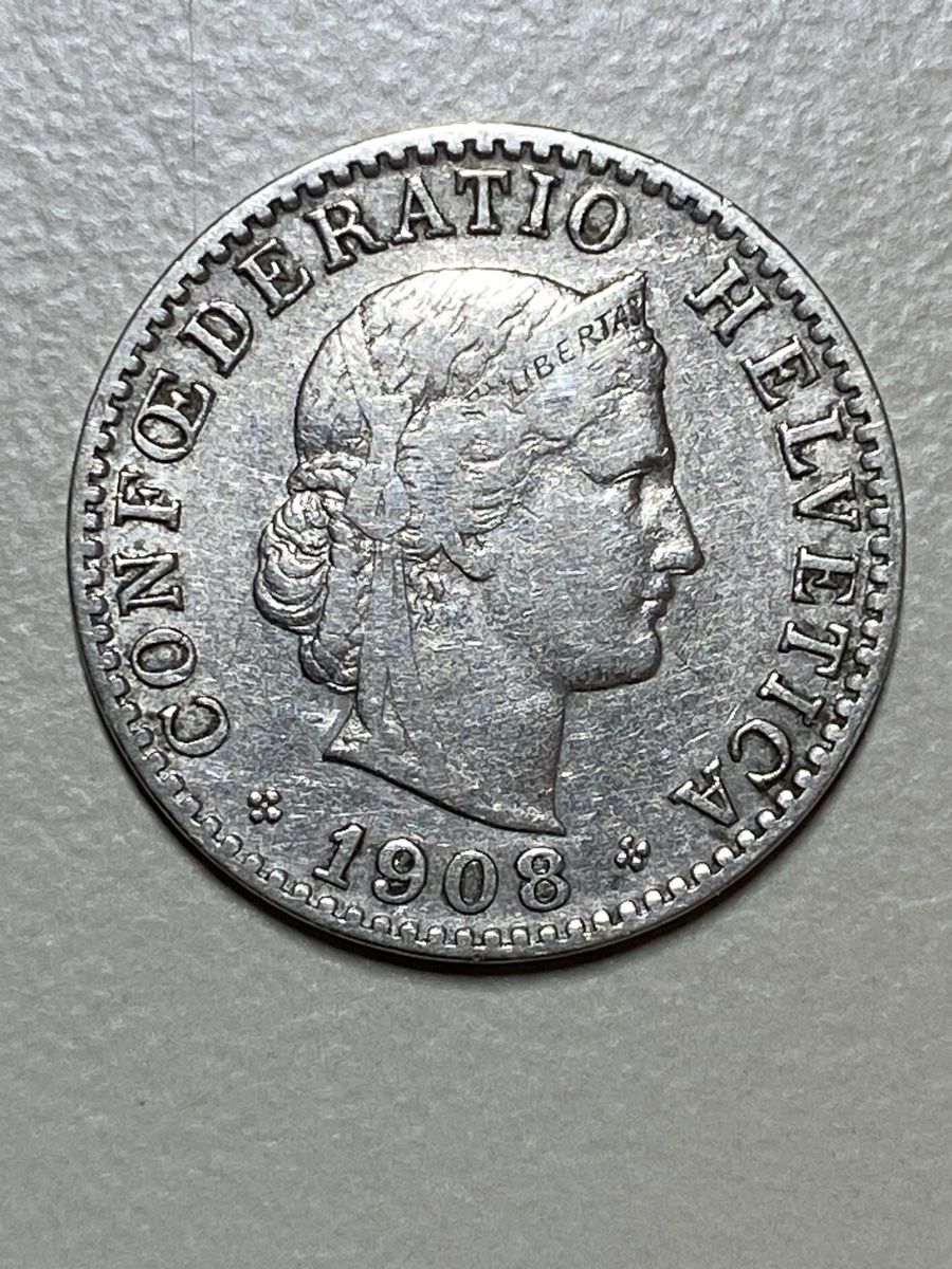 Alle Münzen: CHF 0.20 - 1908 – Gebraucht aus Payerne von Mike1682