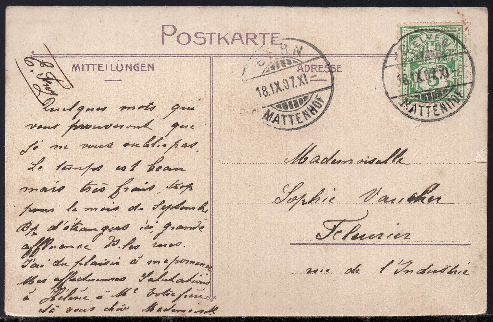 Cartoline postali: Bern  Blick auf die Alpen  1907 – Usato da Aarau venduto da kufi44 1