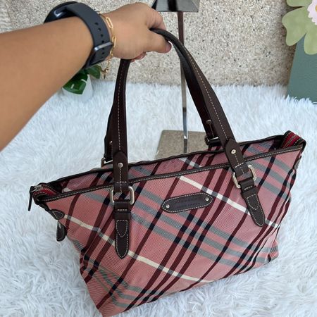 Burberry Blue Label Tasche pink Kariert Leder Textil Tasche 