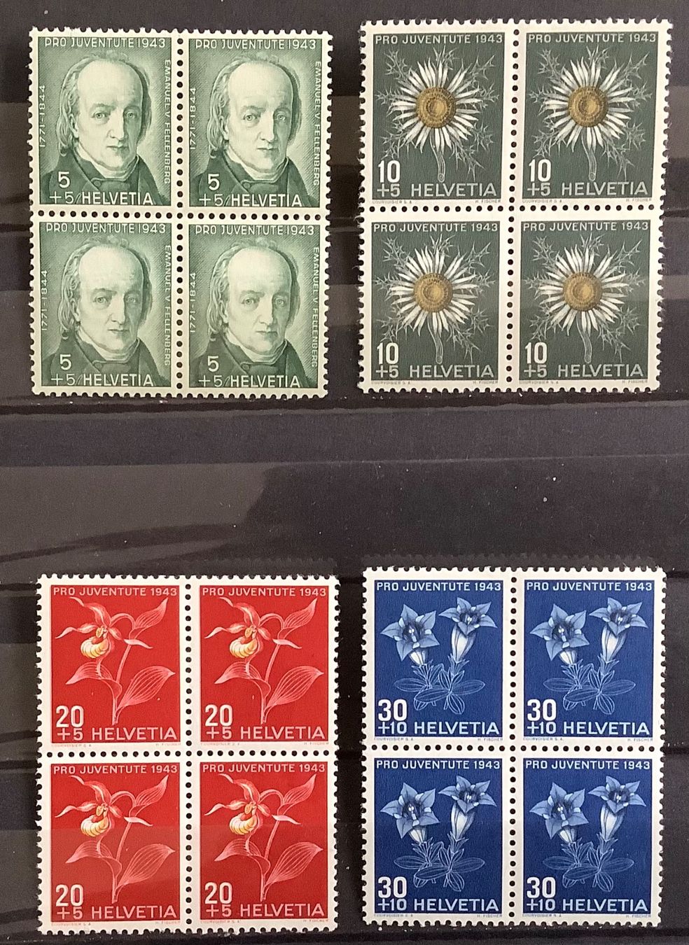 Alle Briefmarken: 1943  / Pro  Juventute Viererblock Postfrisch ** – Neu (gemäss Beschreibung) aus Liestal von Pep3
