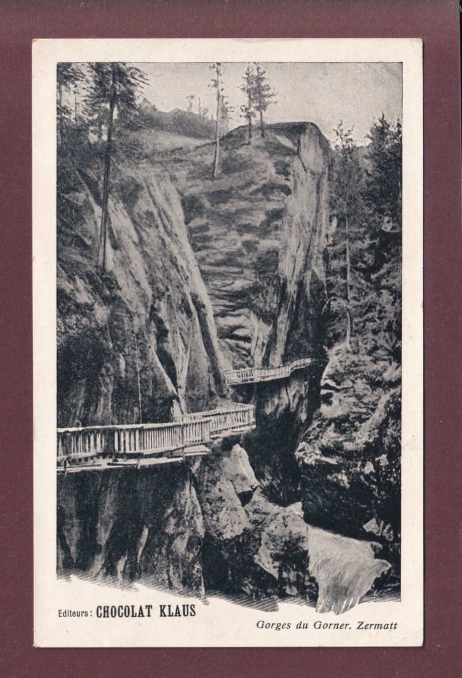 Cartoline postali: Zermatt - GORGES DU GORNER - Chocolat Klaus – Usato da Pully venduto da nicecards