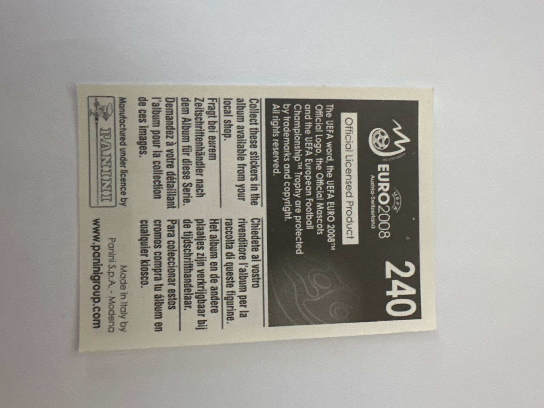 Panini Cartes à collectionner: Panini UEFA EM 2008 Sticker - Nr. 240 – D'occasion à Sulz AG par DealWerk 1