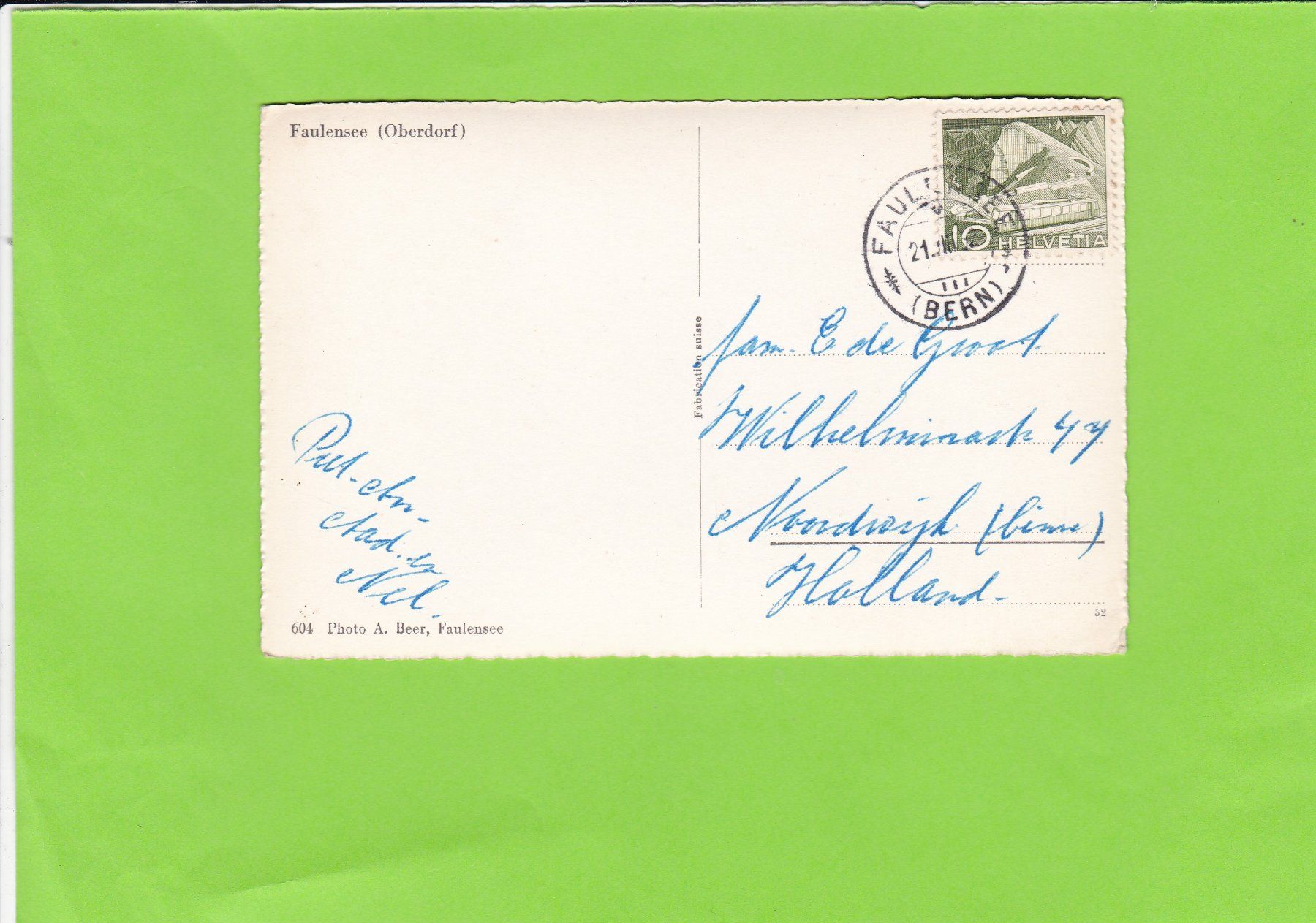 Cartoline postali: Faulensee (Oberdorf) – Usato da St. Peterzell venduto da neckertal 1