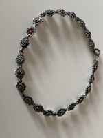 Vintage Armband Silber mit Granat Steinen - Blumenmuster 
