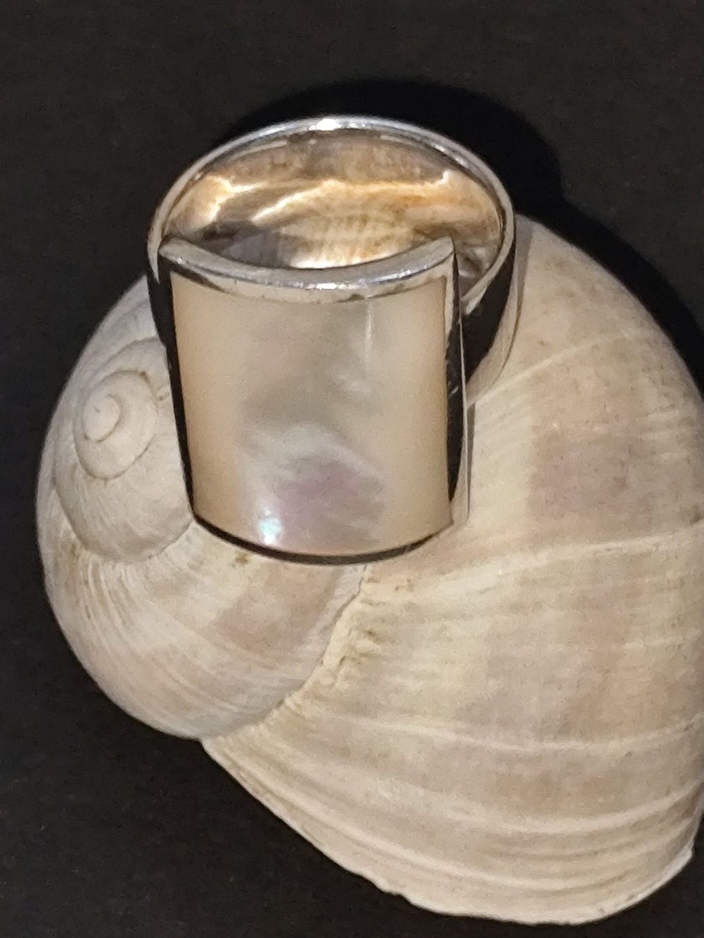 Anelli: Silberring mit Perlmutt Einlage breit Statement Ring 925 – Usato da Bettingen venduto da hamau2012