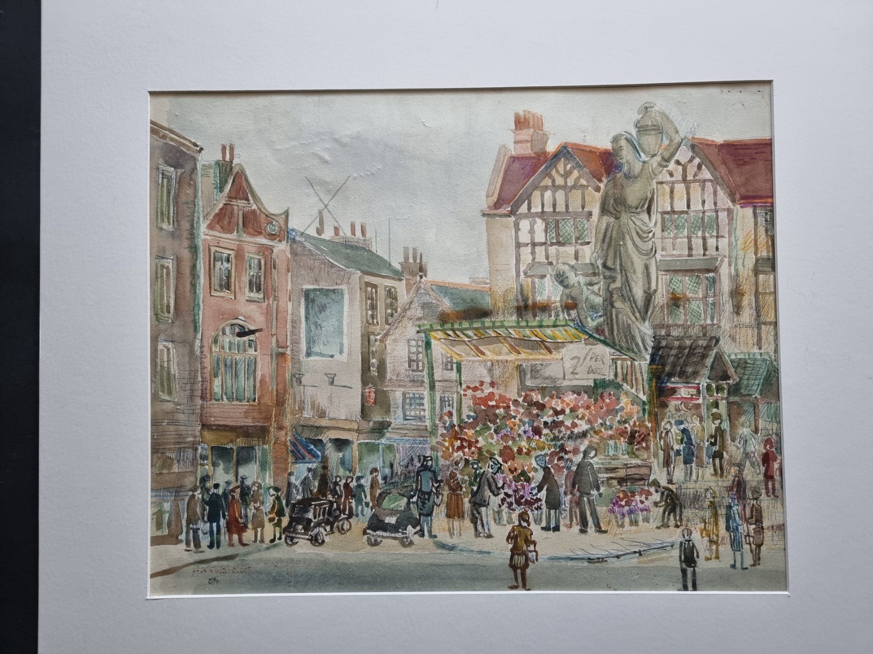 Dipinti: AQUARELL Markt Szene  in der Stadt , Monogrammiert – Usato da Gersau venduto da kunst-online 1