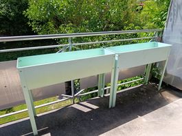 2er-Set Hochbeete aus Metall / Balkon-Pflanzkasten Mintgrün