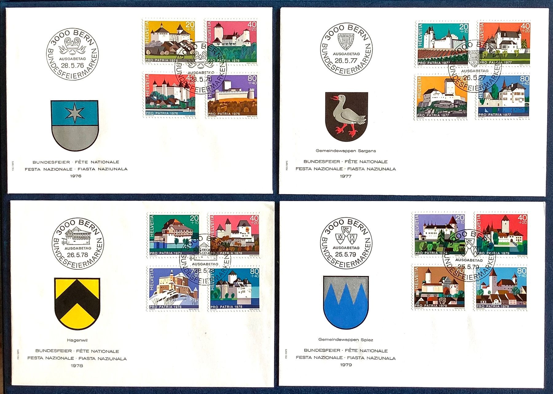 Tutti i francobolli: 1976 - 79 / FDC - Schweizer Schlösser/ I - IV – Nuovo (secondo la descrizione) da Liestal venduto da Skunk02
