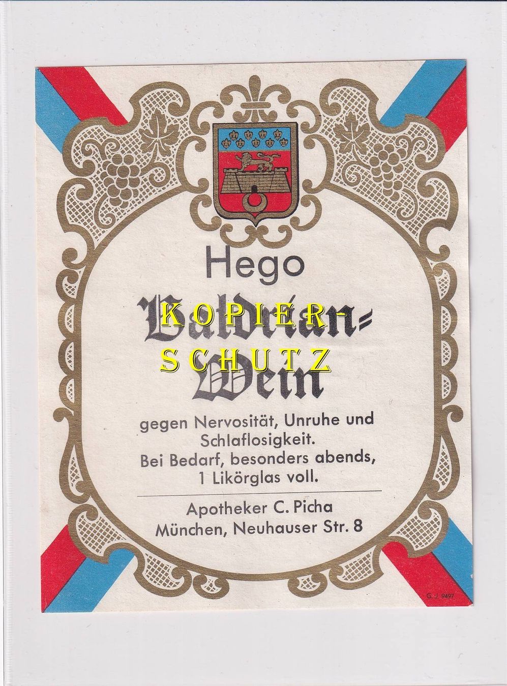 Papiere: Etikette - Hego (Baldrian-Wein) /bd – Gebraucht aus Hombrechtikon von Rudolf07