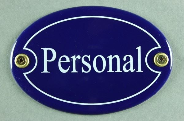Insegne: Emailleschild OVAL BLAU-PERSONAL – Nuovo e nell'imballaggio originale da Rupperswil venduto da big-one-sale