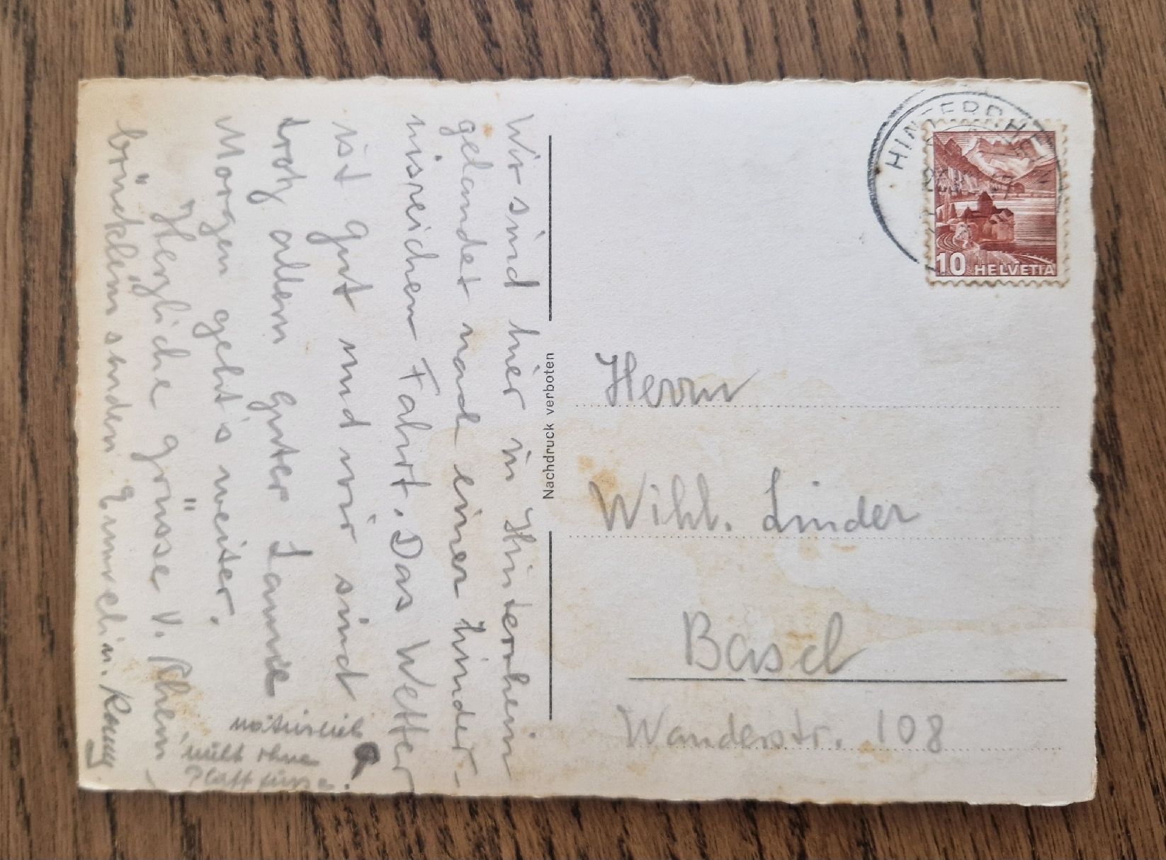 Cartoline postali: Landbrücke bei Hinterrhein 1947 – Usato da Ebikon venduto da Donar50 1