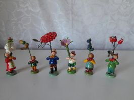 Erzgebirge Blumenkinder,6 Stk. aus Holz, WEHA-KUNST 1970