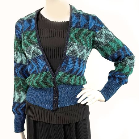Strickjacke Jacke 36 Made in Italy blaugrün meliert 1980s