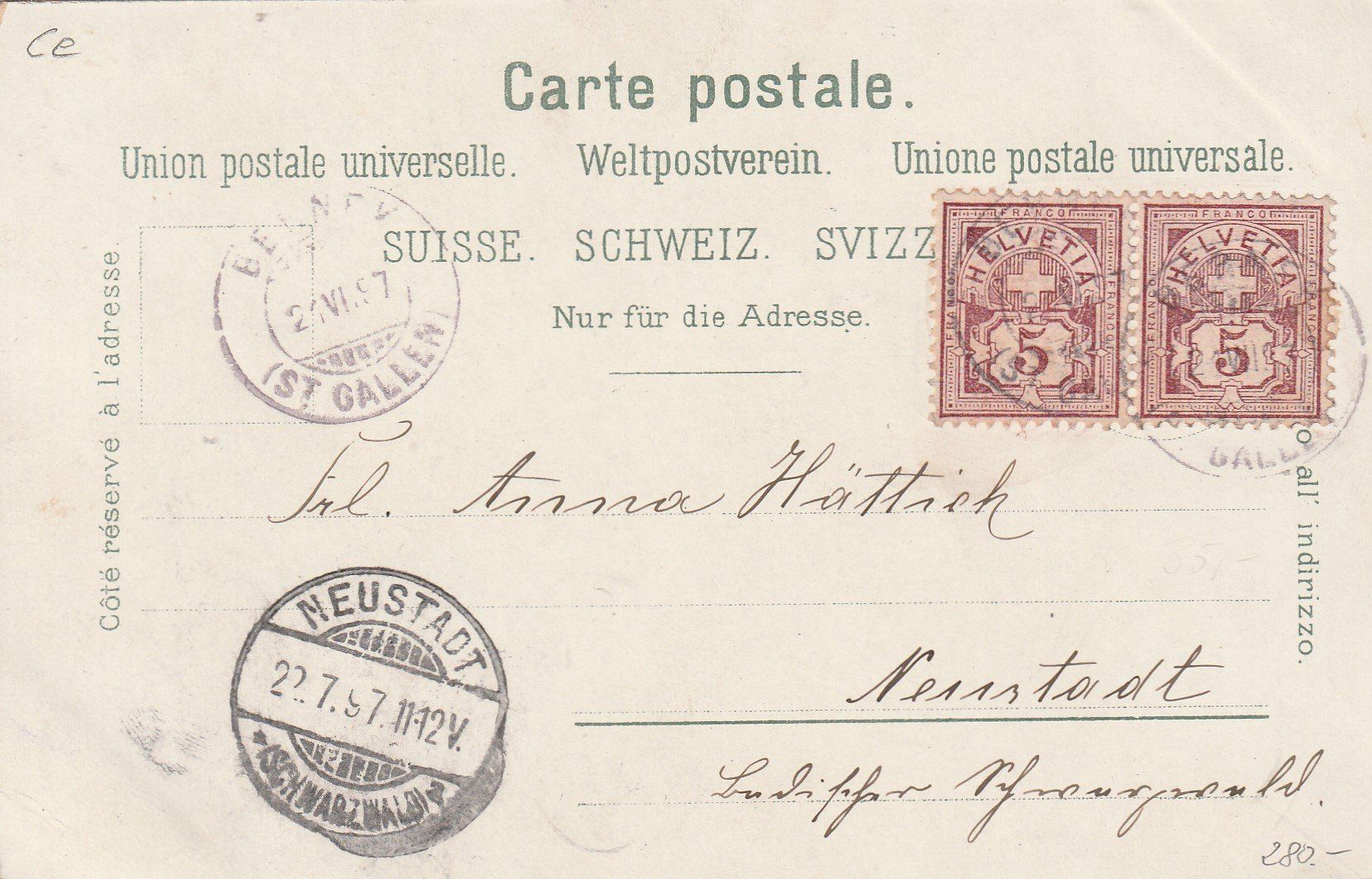 Cartoline postali: Berneck-Litho-Marktplatz-1897 – Usato da uttwil venduto da Koehlerfred 1