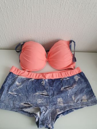 Maillot de bain 2 pièces jean et corail, taille L été