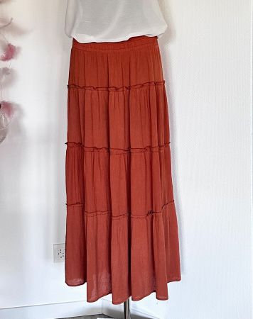 NEU ☀️ Gr L 40 Maxirock Krinkle Rock Strand Jupe Rost-orange