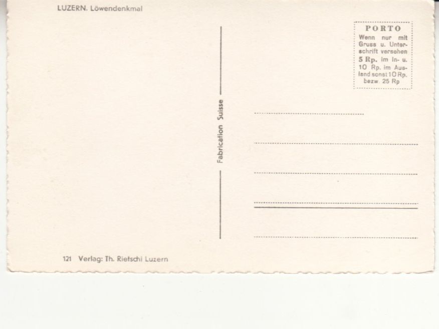 Cartoline postali: Luzern Löwendenkmal ca. 1950, Rietschi – Usato da Bürglen TG venduto da StampGraf 1