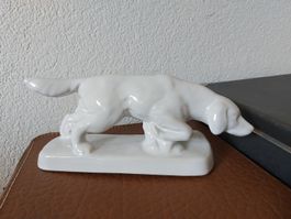 Porzellan Figur Laufen Hund weiss guter Zustand