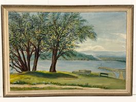 Ölgemälde Landschaft Bäume Zürich Seeblick Gerahmte