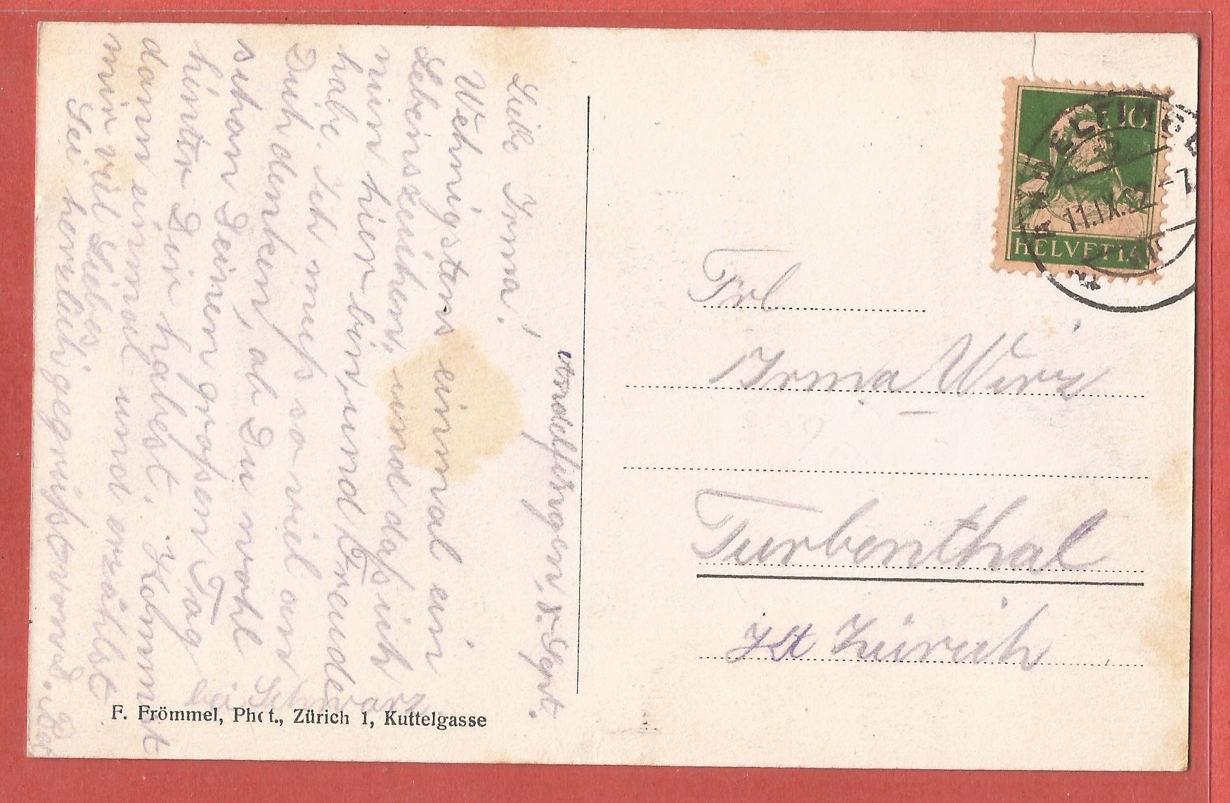 Ansichtskarten: Andelfingen - Marktplatz - 1922 – Gebraucht aus Fislisbach von Porano 1