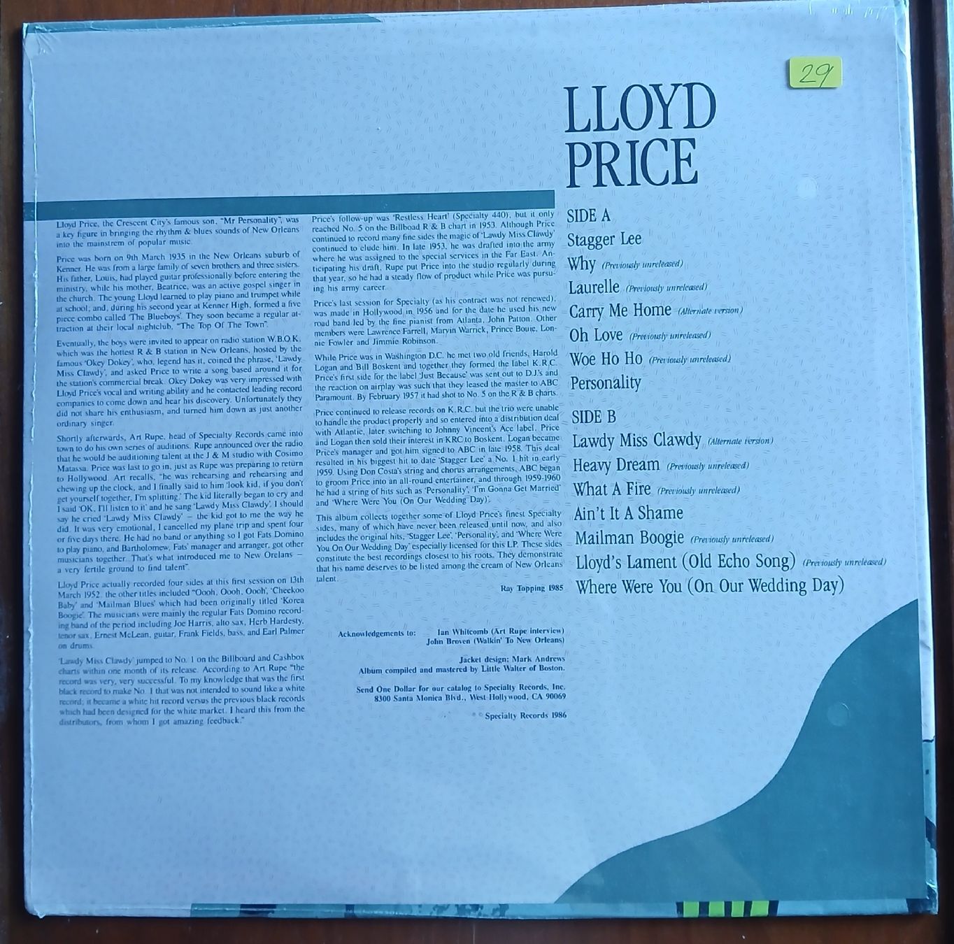 Dischi in vinile: LP - Loyd Price / Personality plus – Nuovo e nell'imballaggio originale da Lausanne venduto da Soulbrother 1