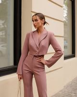 Beige Cropped Blazer Suit with Trousers size: L new