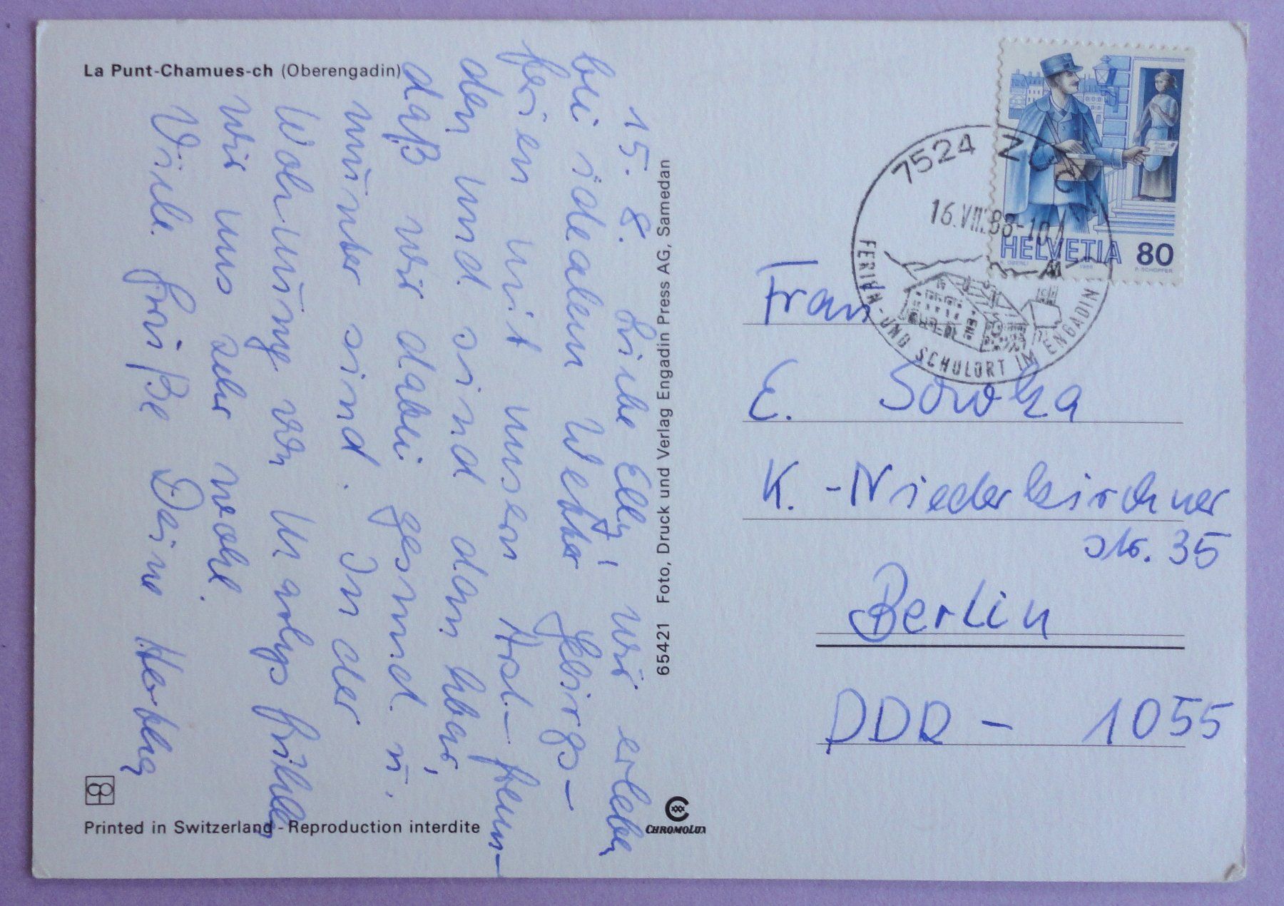 Cartoline postali: La Punt-Chamues-ch – Usato da Fétigny venduto da Billy2miny 1