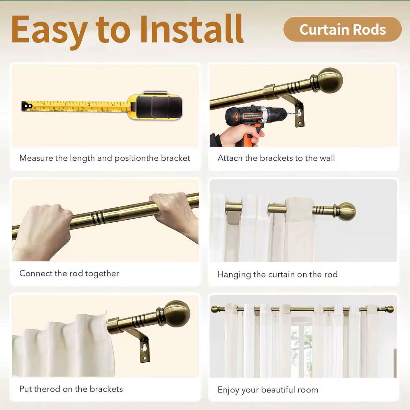 Wandhalterungen: 2 barres de rideaux 2.65m avec Fixations simple et double – Neu und originalverpackt aus Bottens von 2Lens 4