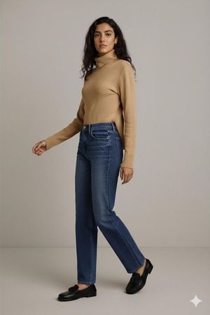 Prime Pattern Beiger Rollkragen-Rippstrickpullover