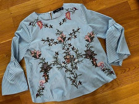 Hallhuber Bluse Hemd 36/38 S blau weiss gestreift Blumen