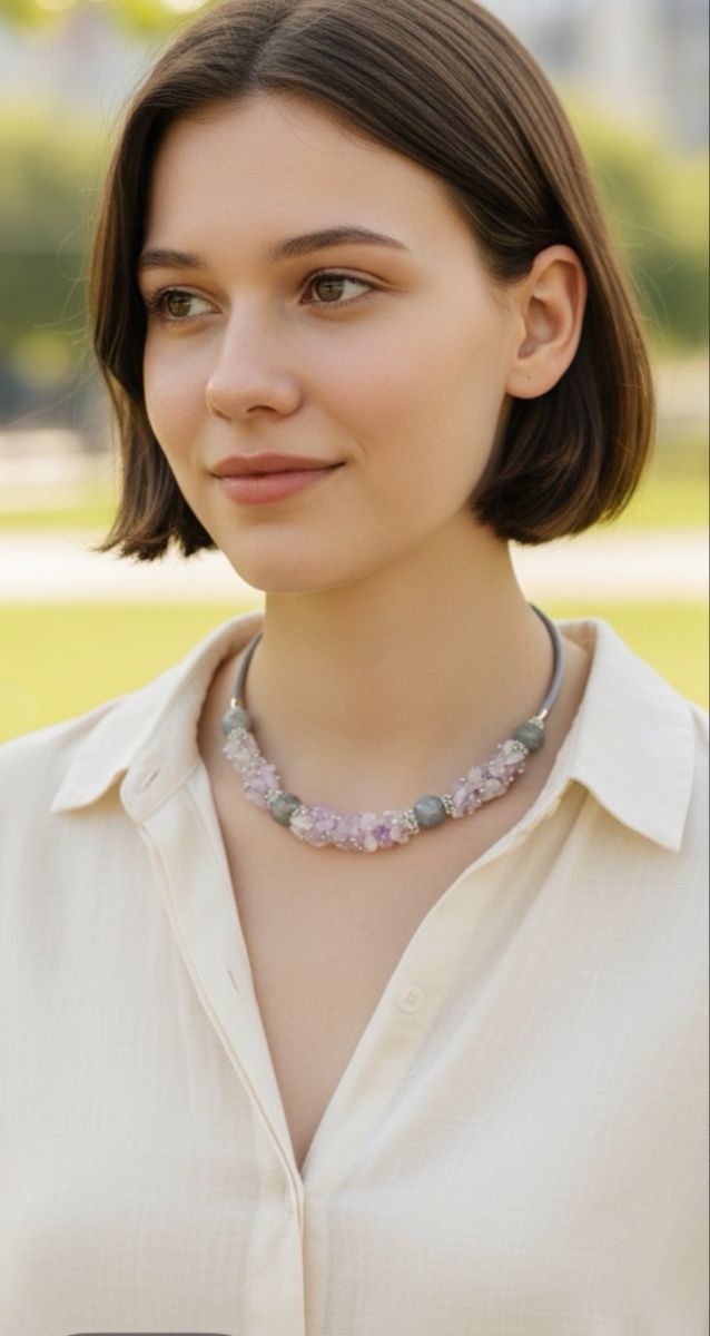 Catenine: Choker mit Lavendel Amethyst und Labrador  – Nuovo e nell'imballaggio originale da Kriens venduto da Hortensie6 4