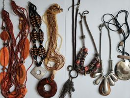 Halsketten Set, Ethno, Vintage, Holz, Muscheln, Handarbeit