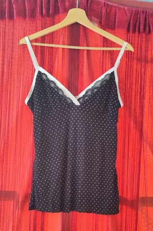 Etam Top Satin, SchwarzWeiss gepunktet, Spitze, Lingerielook