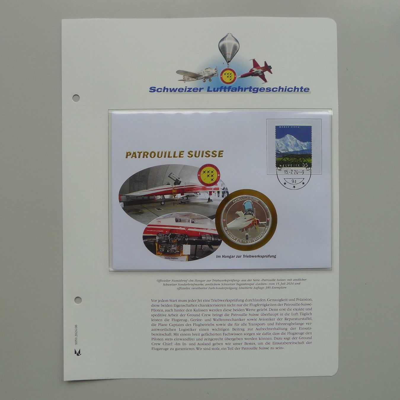 Tutti i francobolli: 2024, Patrouille Suisse Numisbrief "Triebwerksprüfung" – Usato da Sursee venduto da Luzernerraute 4