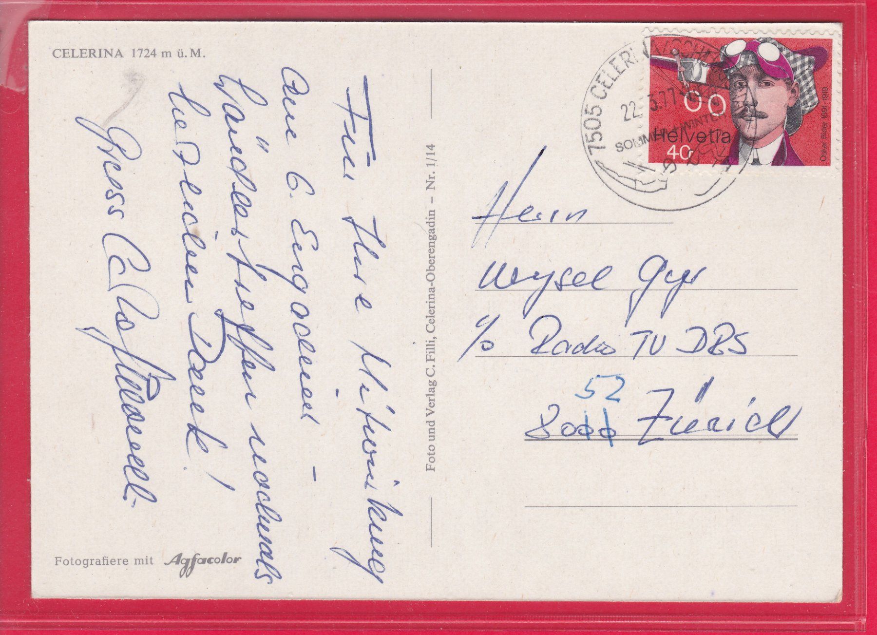 Cartoline postali: CELERINA 1724m, 22.3.1977 – Usato da Oberrieden venduto da Gebirgsstelze 1